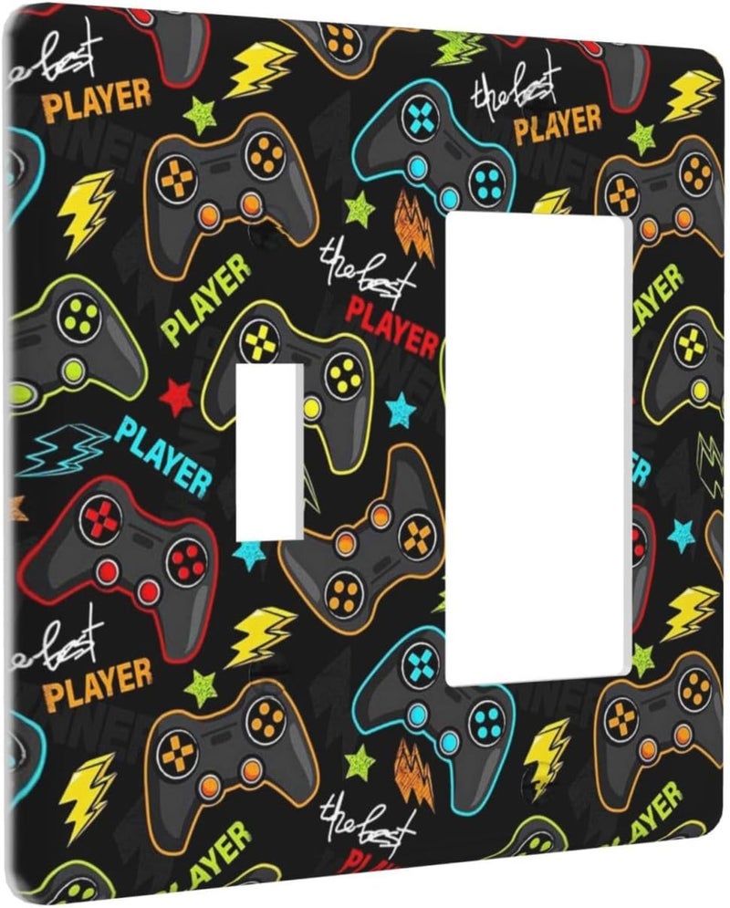 IOFNG Kid Boys Gamer Gaming Game 2 Gang Single Toggle/Rocker Combination Light Switch Cover Decorative Wall Plate Cover Electrical Faceplate Art Oil Painting Decor - Image 2